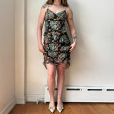 Italian Blue Multicolor Floral Ruffled Silk Midi Dress
