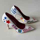 Italian Y2K Graphic Pointed Toe Heels