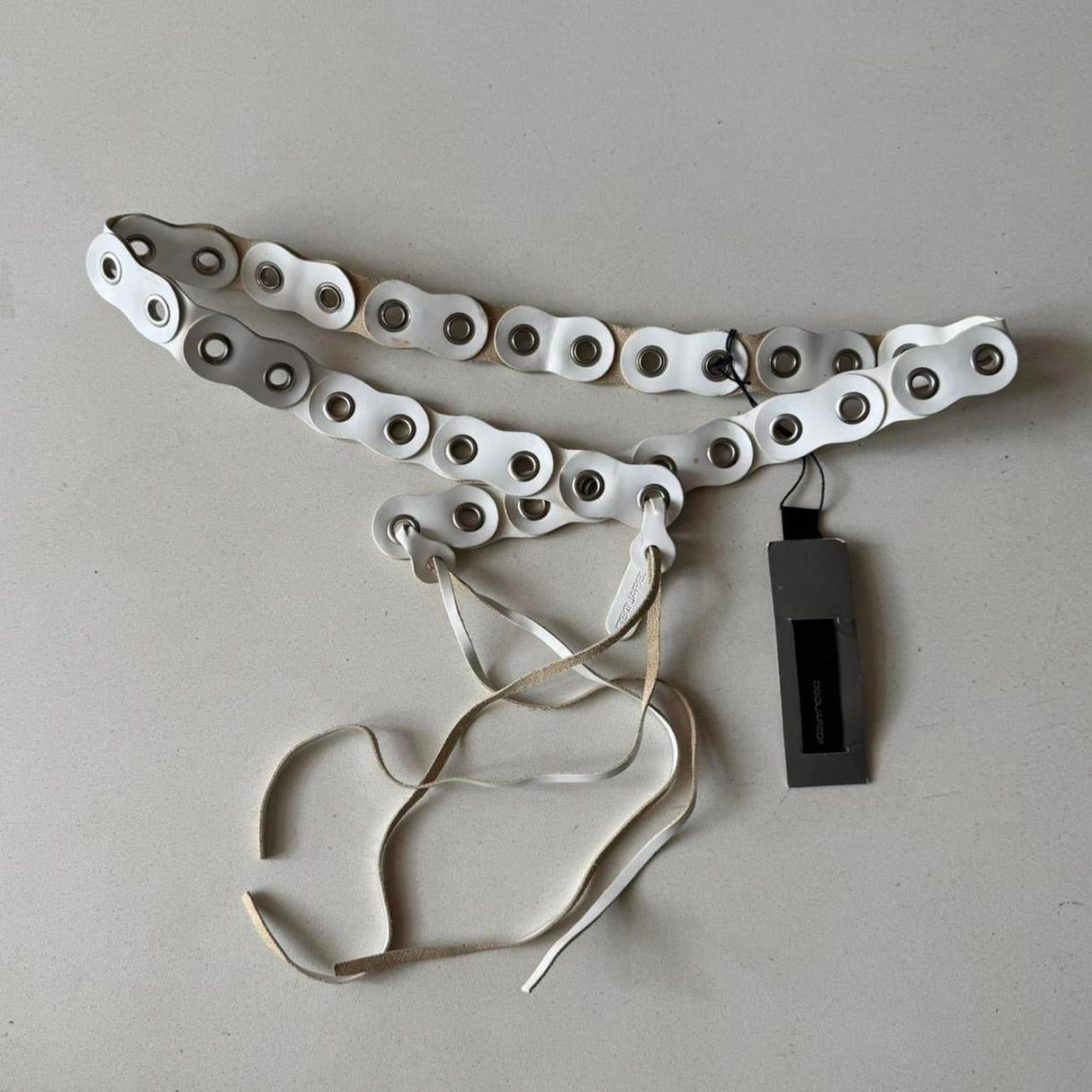 DSquared2 Deadstock White Leather Grommet Fringe Belt