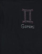 Black Ribbed Tank Top with Gemini Rhinestone Logo