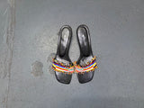 DETAILS Black and Colorful Beaded Kitten Heels Sz US 7.5
