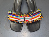 DETAILS Black and Colorful Beaded Kitten Heels Sz US 7.5
