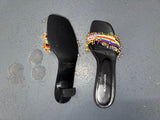 DETAILS Black and Colorful Beaded Kitten Heels Sz US 7.5