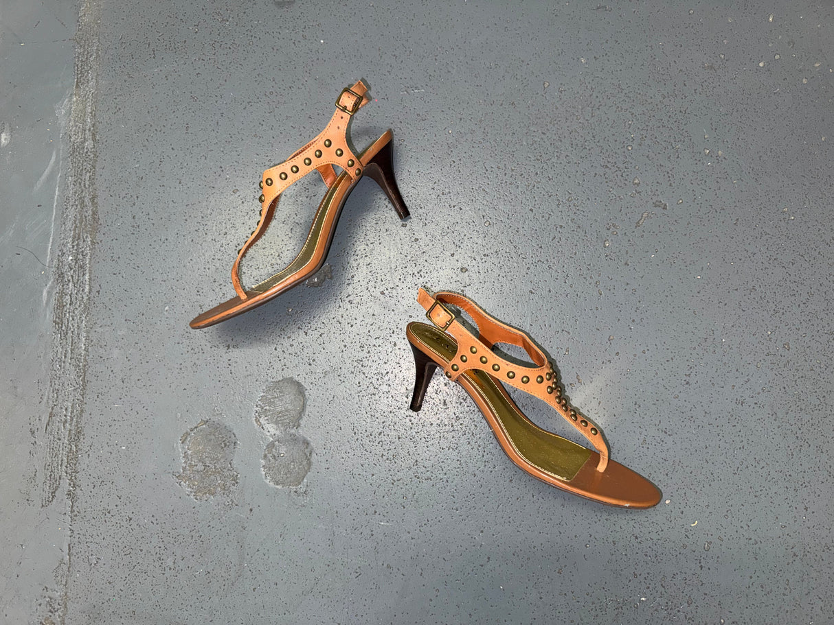 RALPH LAUREN Brown Studded Gladiator Heels Sz US 7