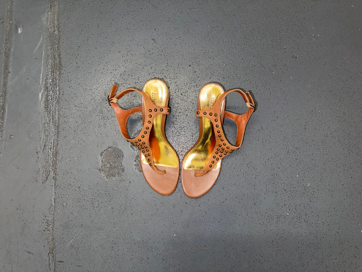 RALPH LAUREN Brown Studded Gladiator Heels Sz US 7