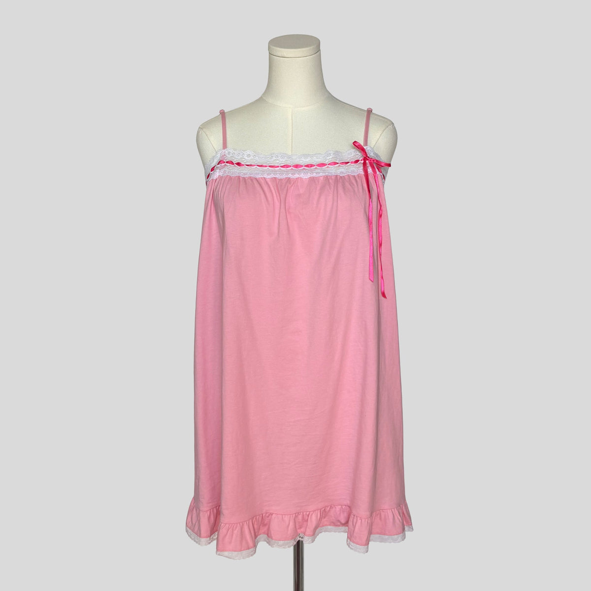 Cotton ribbon laced babydoll dress in pink