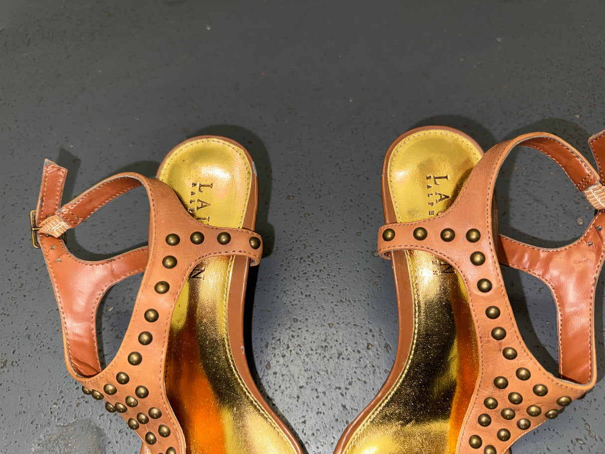 RALPH LAUREN Brown Studded Gladiator Heels Sz US 7