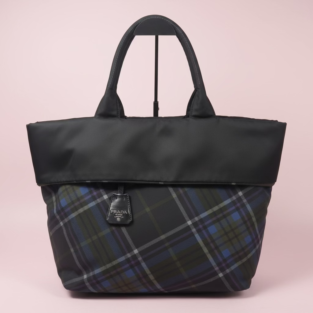 Prada Triangle Logo Plaid Nylon Leather (comes with strap)