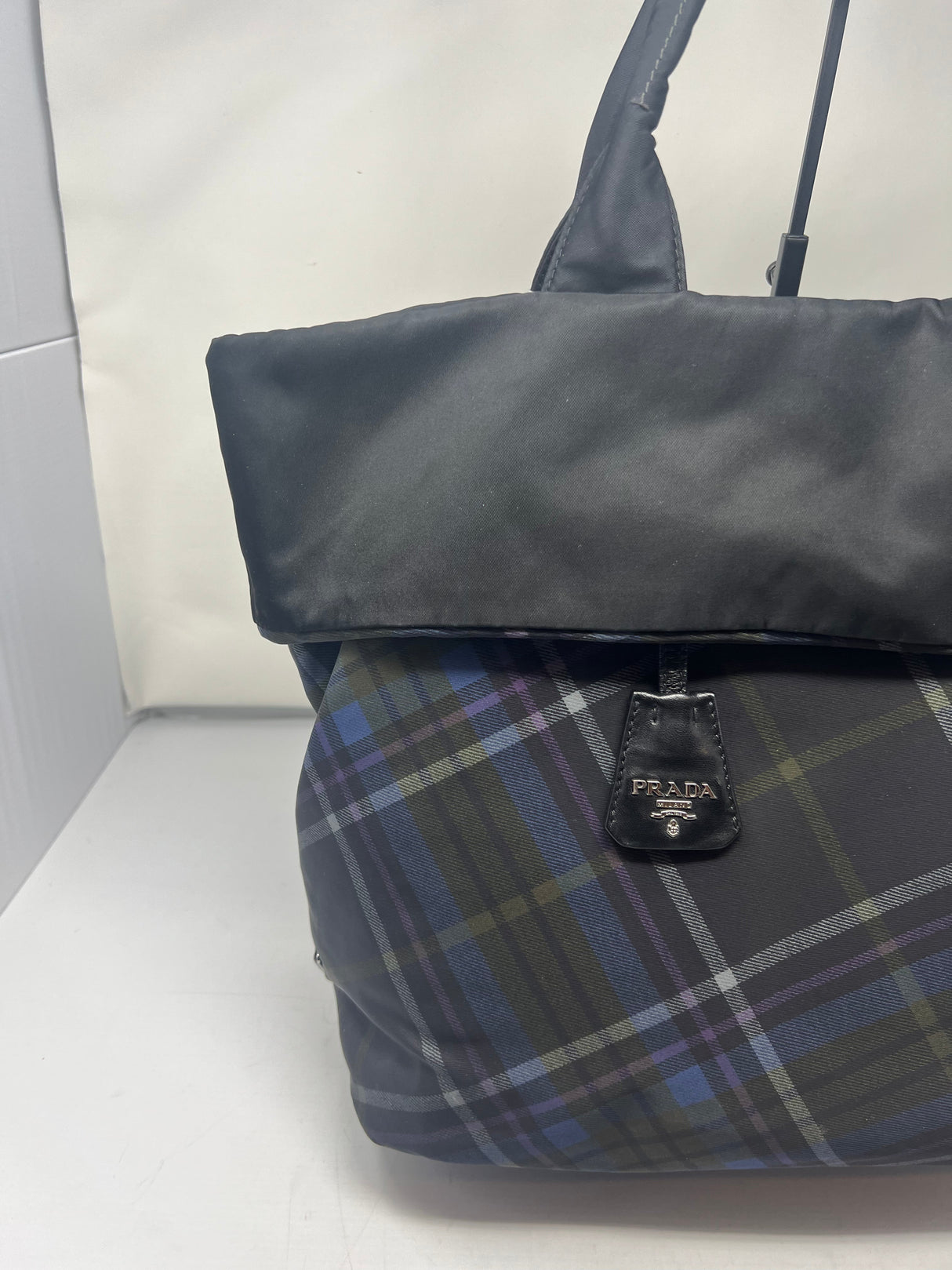 Prada Triangle Logo Plaid Nylon Leather (comes with strap)