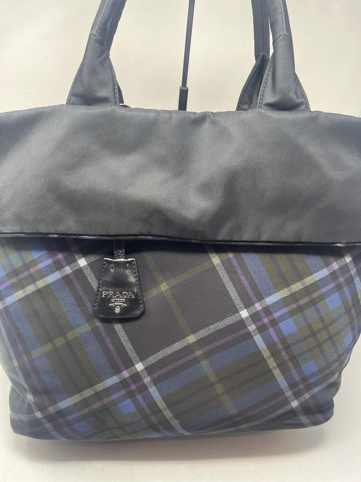 Prada Triangle Logo Plaid Nylon Leather (comes with strap)