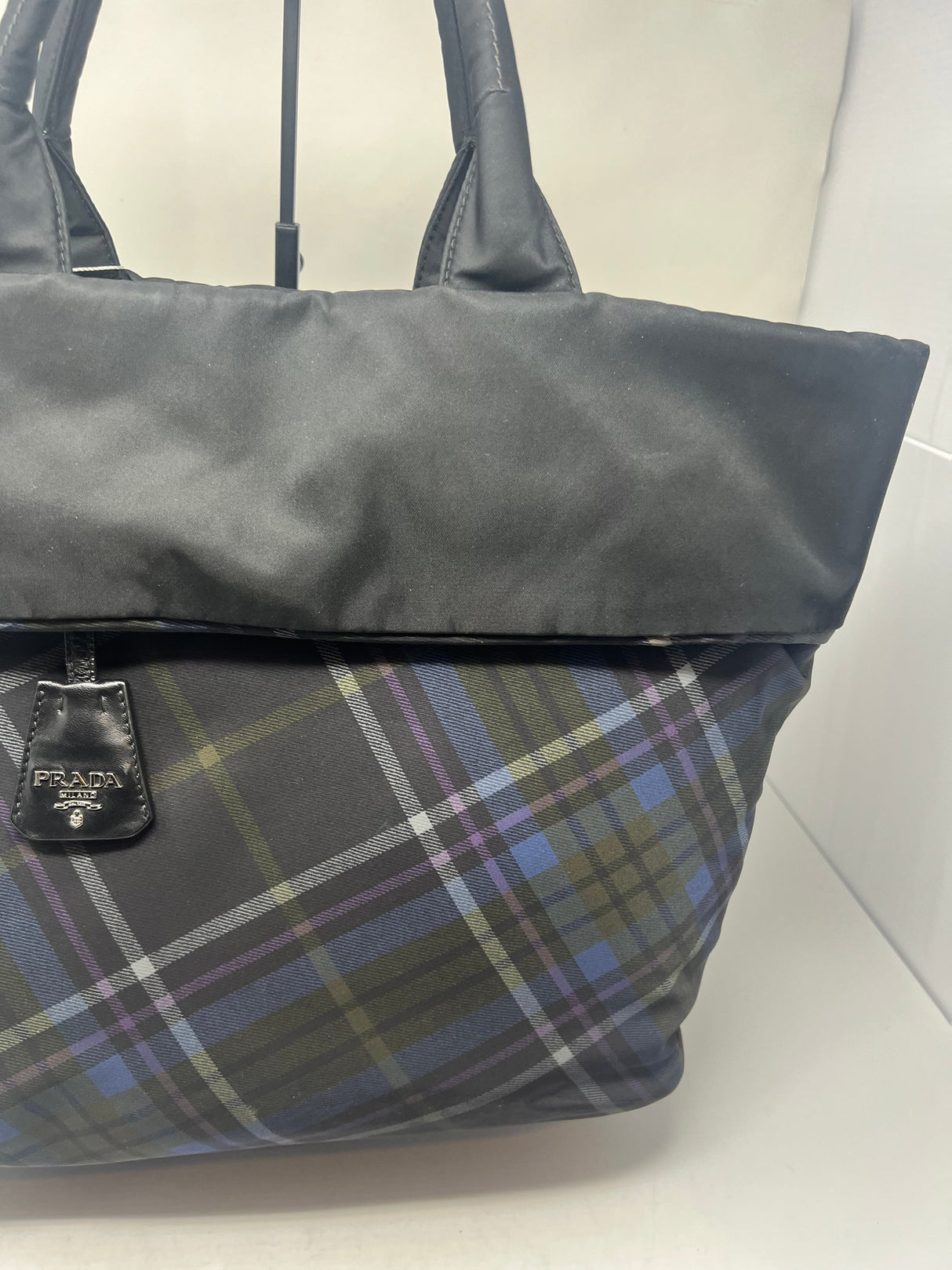 Prada Triangle Logo Plaid Nylon Leather (comes with strap)