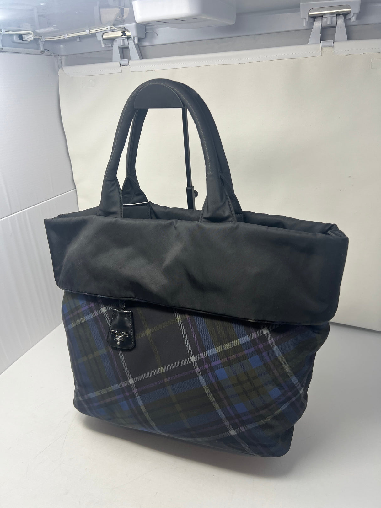 Prada Triangle Logo Plaid Nylon Leather (comes with strap)