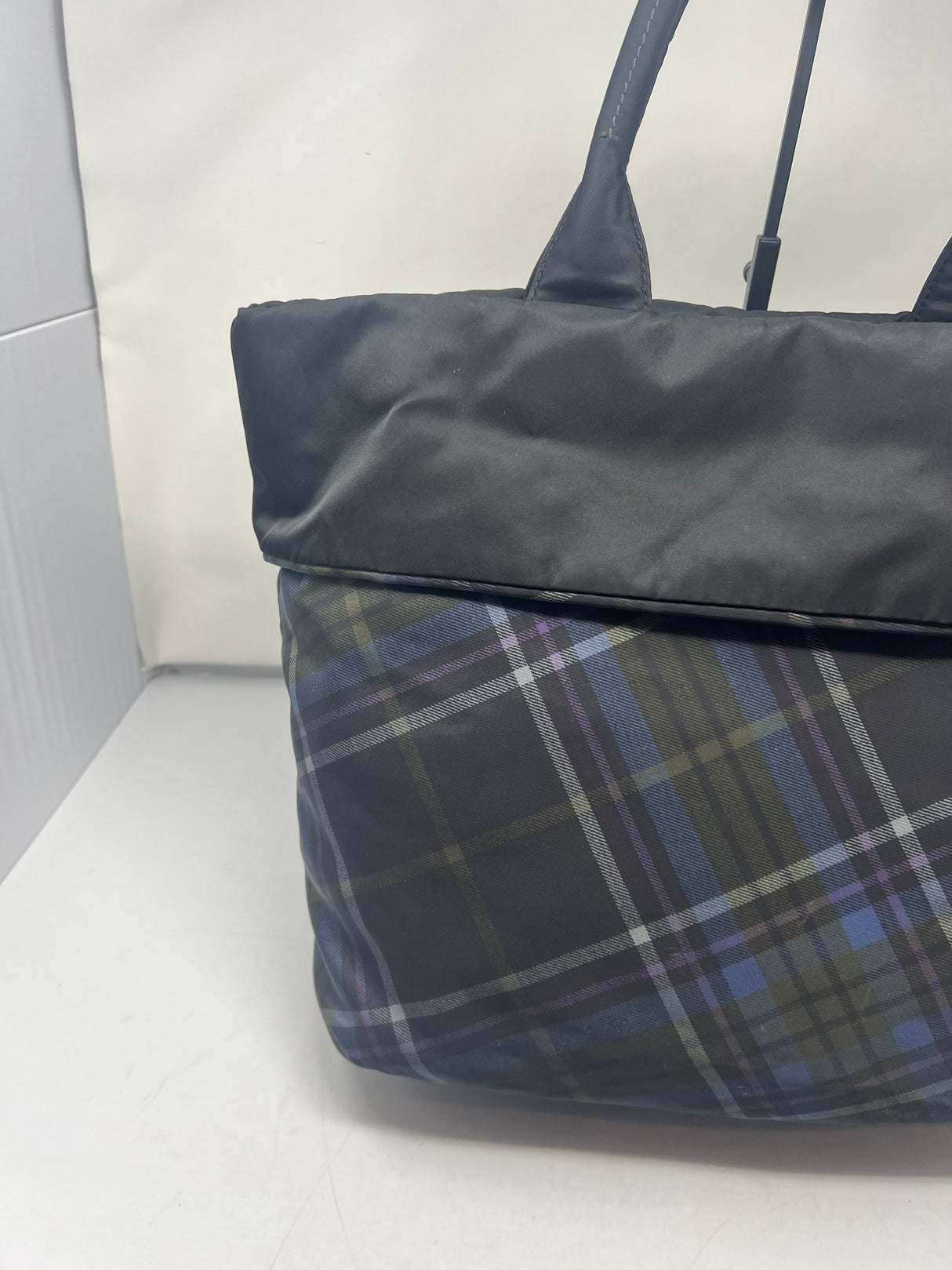 Prada Triangle Logo Plaid Nylon Leather (comes with strap)