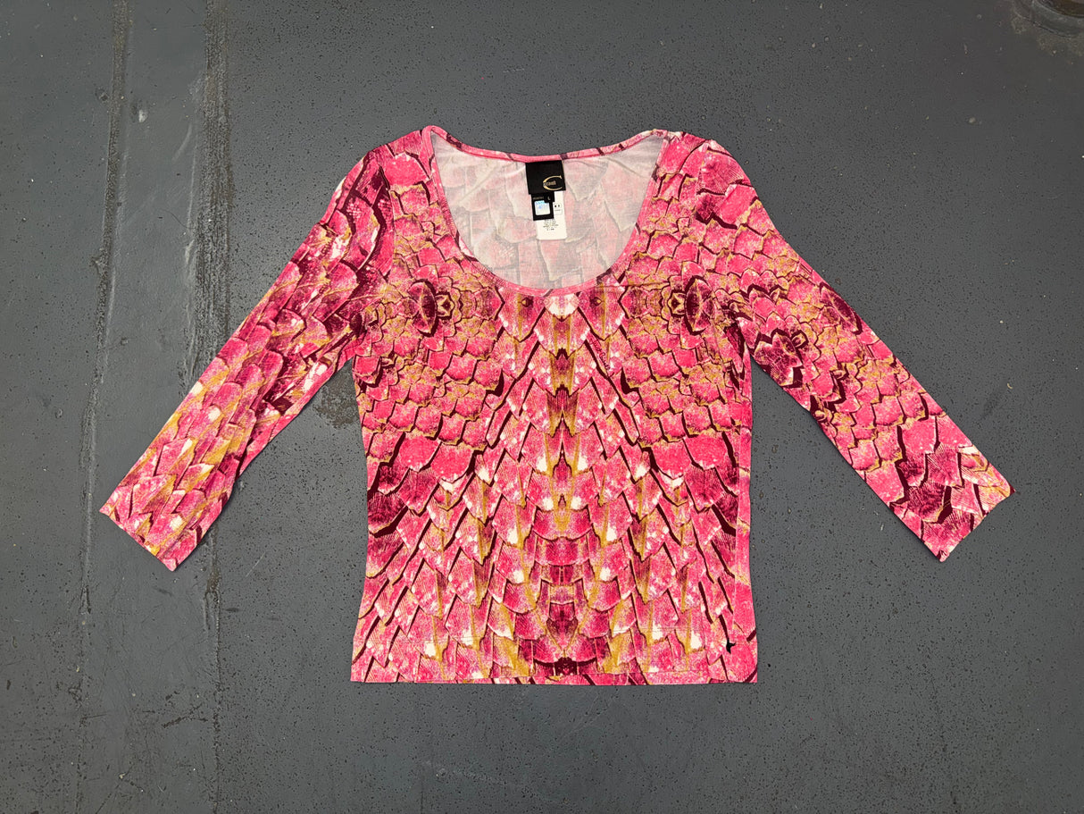 JUST CAVALLI Pink Snakeskin 3/4 Sleeve Top