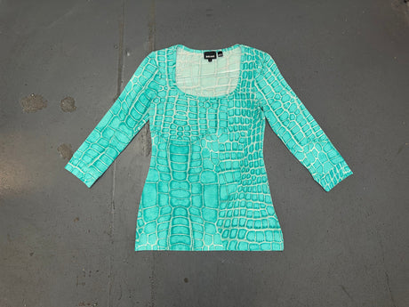 JUST CAVALLI Blue Snakeskin Print 3/4 Sleeve Top
