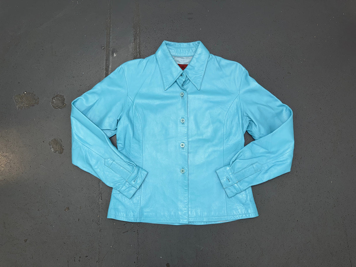 NICOLA BERTI Turquoise Leather Shirt/Jacket