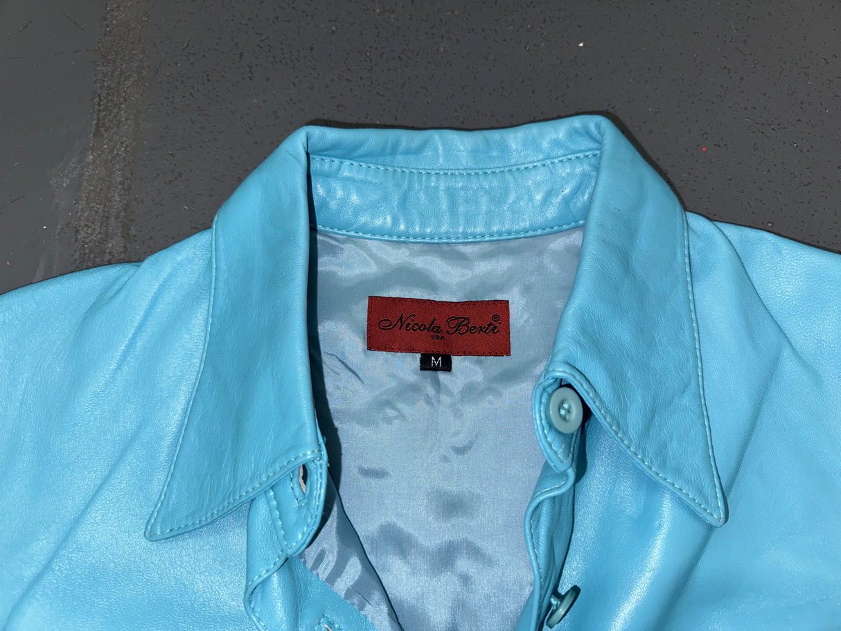 NICOLA BERTI Turquoise Leather Shirt/Jacket