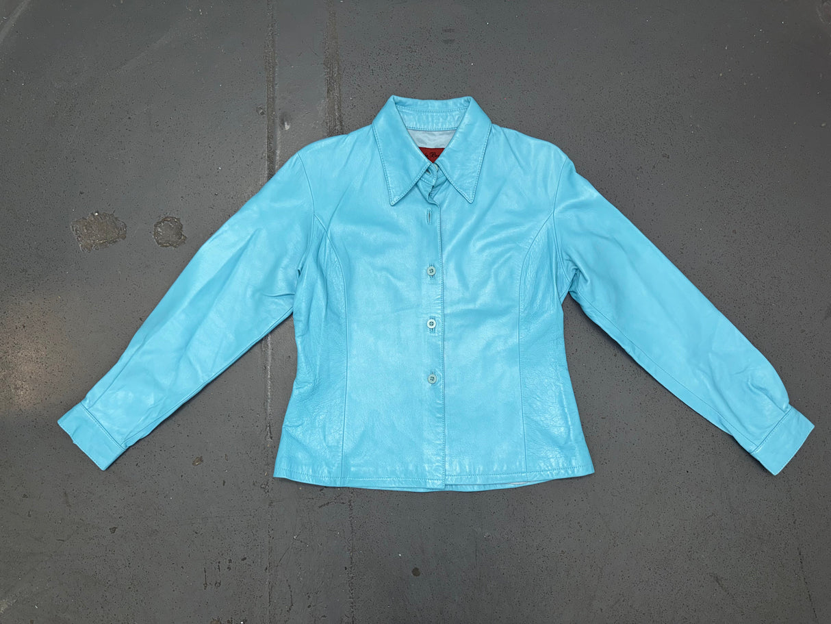 NICOLA BERTI Turquoise Leather Shirt/Jacket