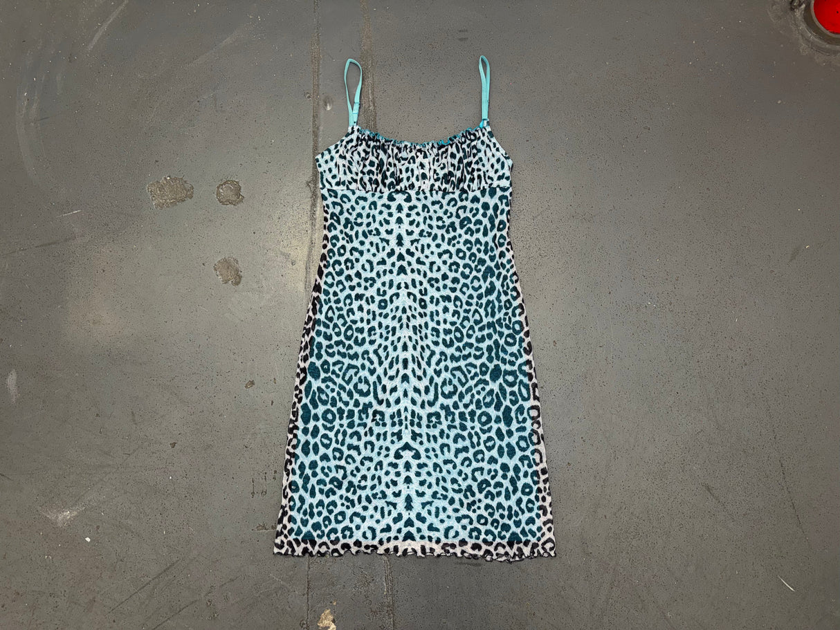Blue Leopard Print Milkmaid Mini Dress