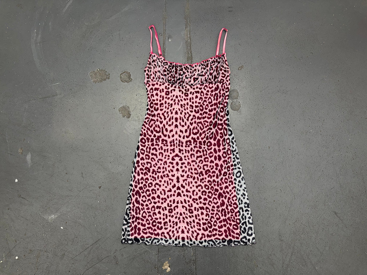 Pink Leopard Print Milkmaid Mini Dress