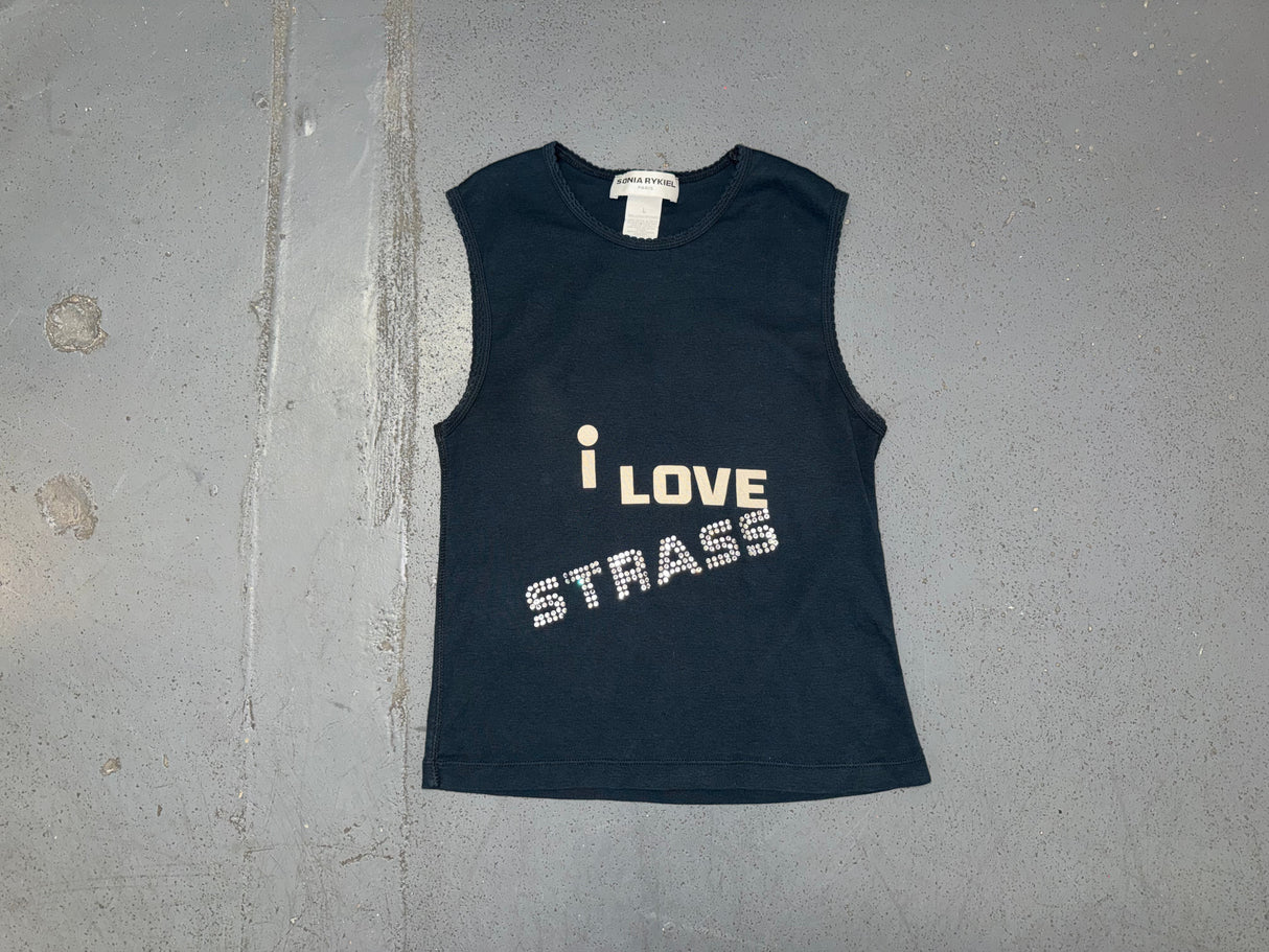 SONIA RYKIEL Black Tank Top with Rhinestone Text