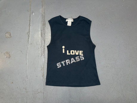 SONIA RYKIEL Black Tank Top with Rhinestone Text