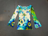 BLUMARINE Silk Blue/Green Floral Print Mini Dress