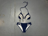 Navy And White Lace Detail Bikini Top and Bottom