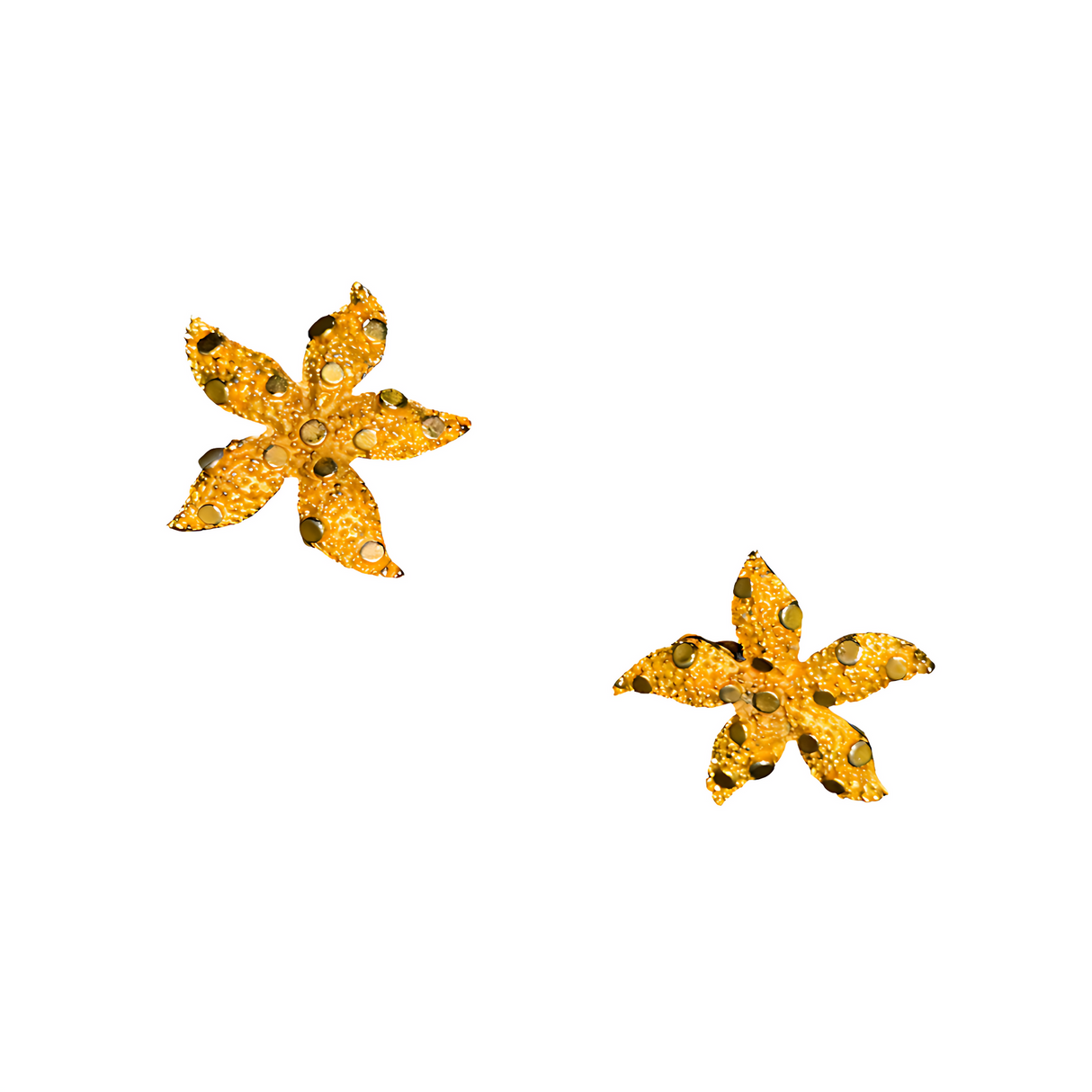 Gold Large Textured Starfish Clip On Earrings