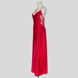 Backless silky gown and mesh robe set in red