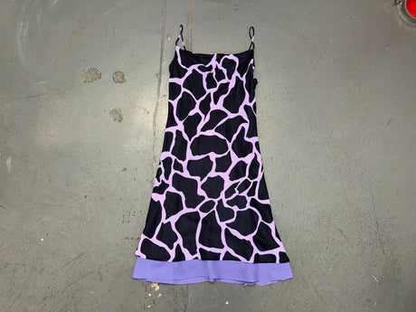 TESSUTO Black and Purple Animal Print Midi Slip Dress