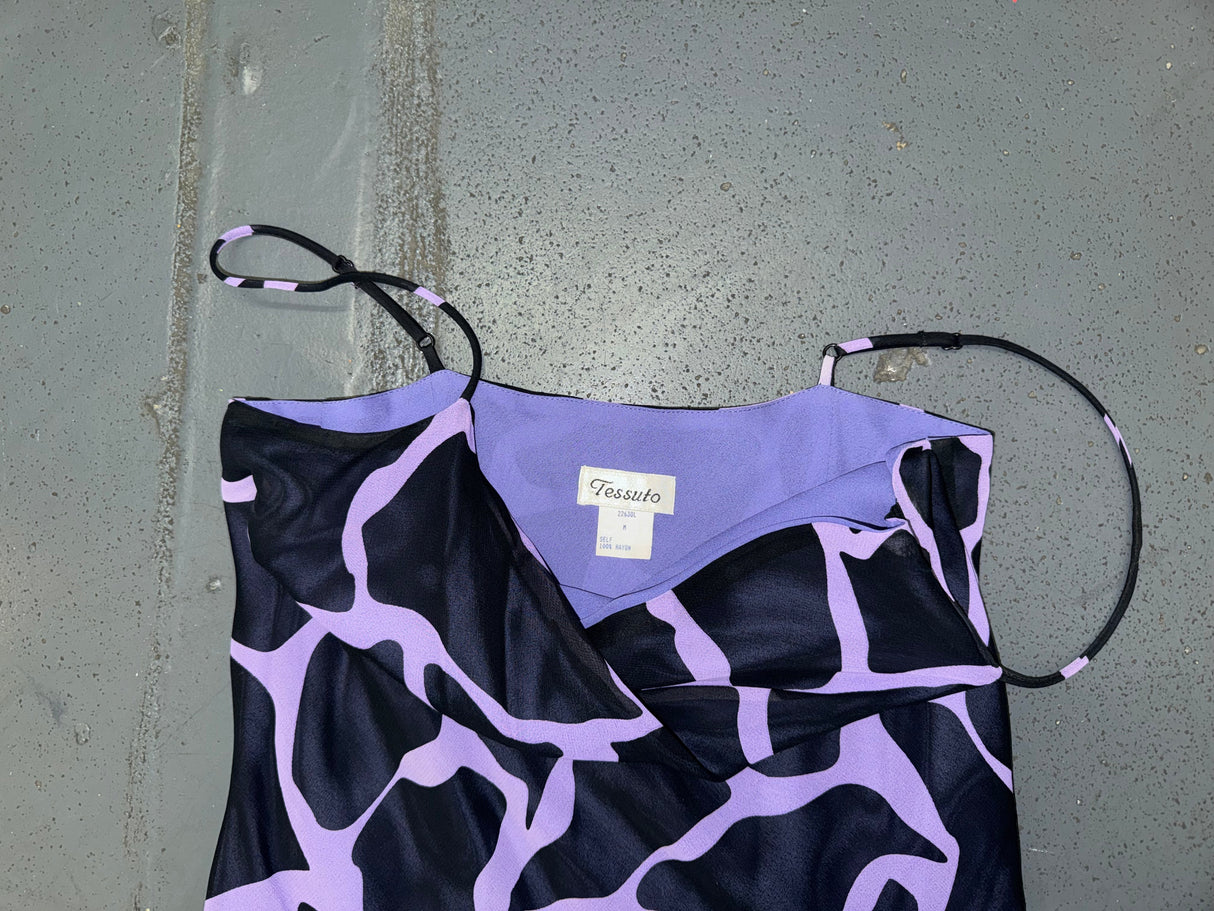 TESSUTO Black and Purple Animal Print Midi Slip Dress