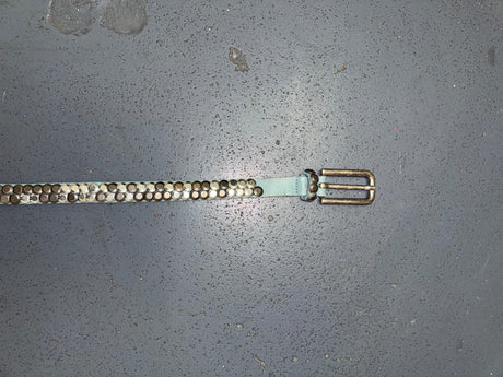 Blue Leather Skinny Belt with Silver Studs