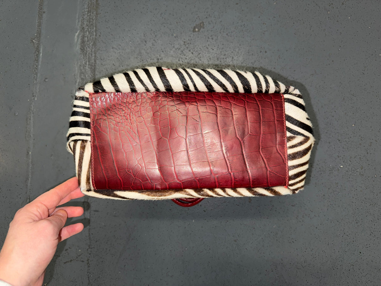 CECCONI PIERO Ponyhair Zebra Print and Red Tote Bag