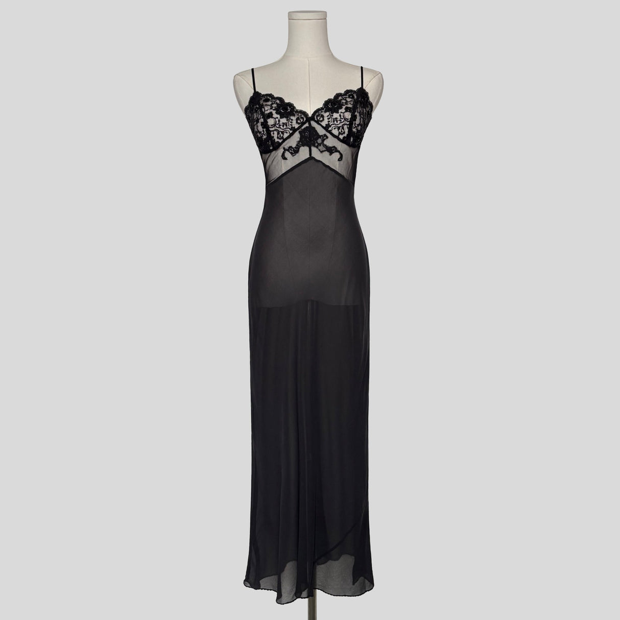 Delicate sheer lace gown in black