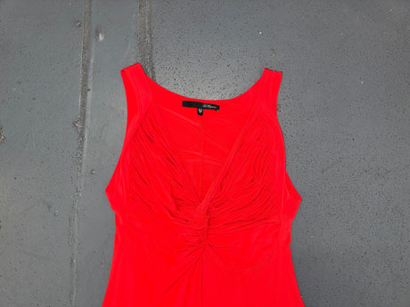 LES COPAINS Red Ruched Front Midi Dress