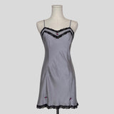 Sweetheart lace trim rosette slip dress