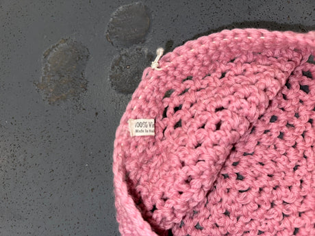 Pink Wool Crochet Skull Cap Beanie