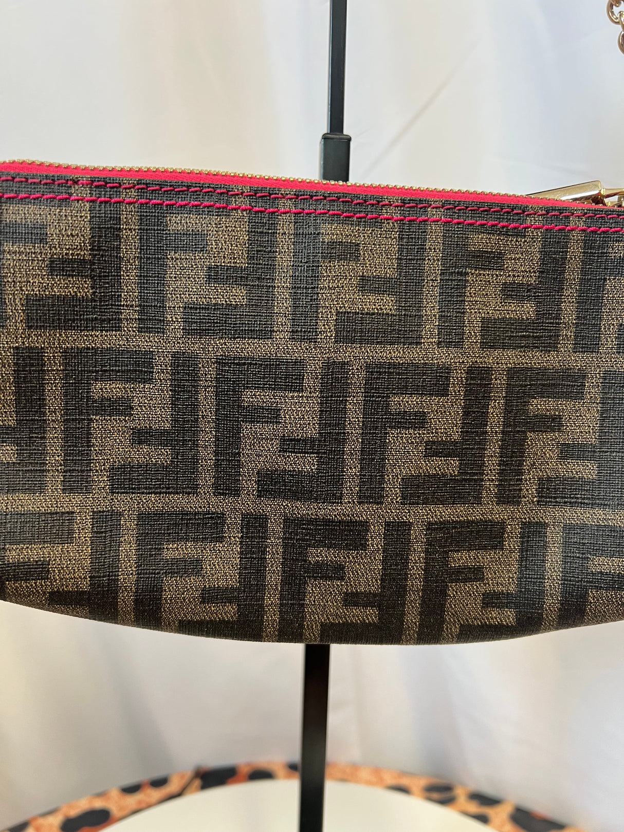 FENDI Zucca Print PVC Canvas Chain Accessory Pouch Brown 8BR592