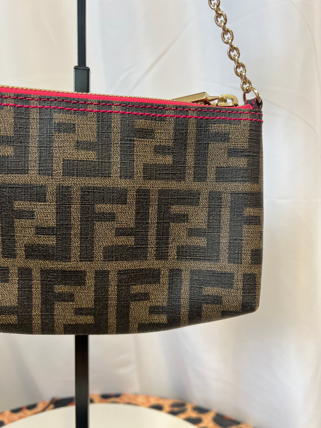 FENDI Zucca Print PVC Canvas Chain Accessory Pouch Brown 8BR592