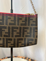 FENDI Zucca Print PVC Canvas Chain Accessory Pouch Brown 8BR592