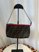 FENDI Zucca Print PVC Canvas Chain Accessory Pouch Brown 8BR592