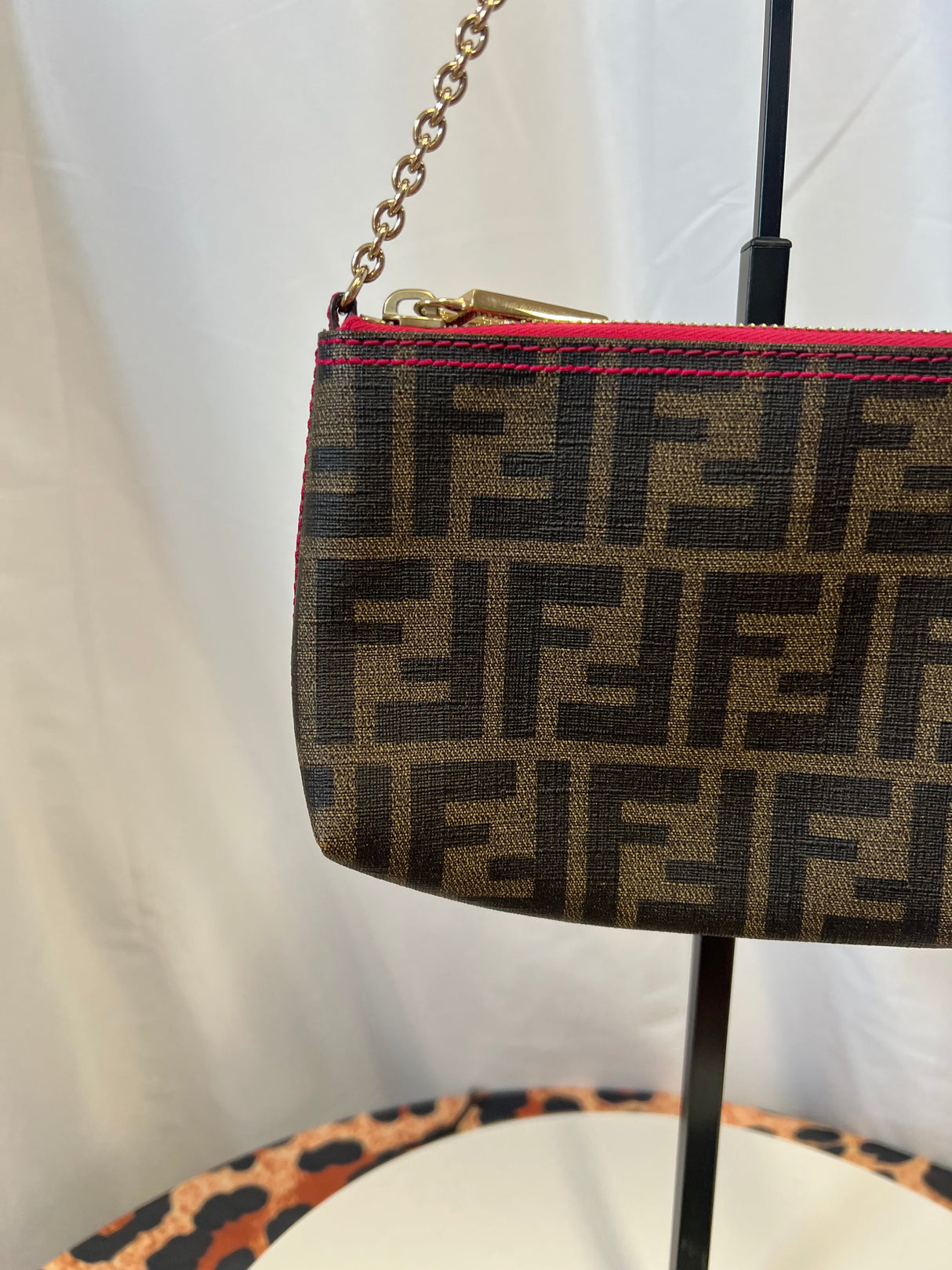 FENDI Zucca Print PVC Canvas Chain Accessory Pouch Brown 8BR592