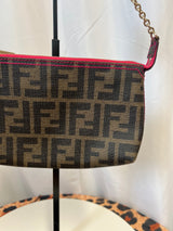 FENDI Zucca Print PVC Canvas Chain Accessory Pouch Brown 8BR592