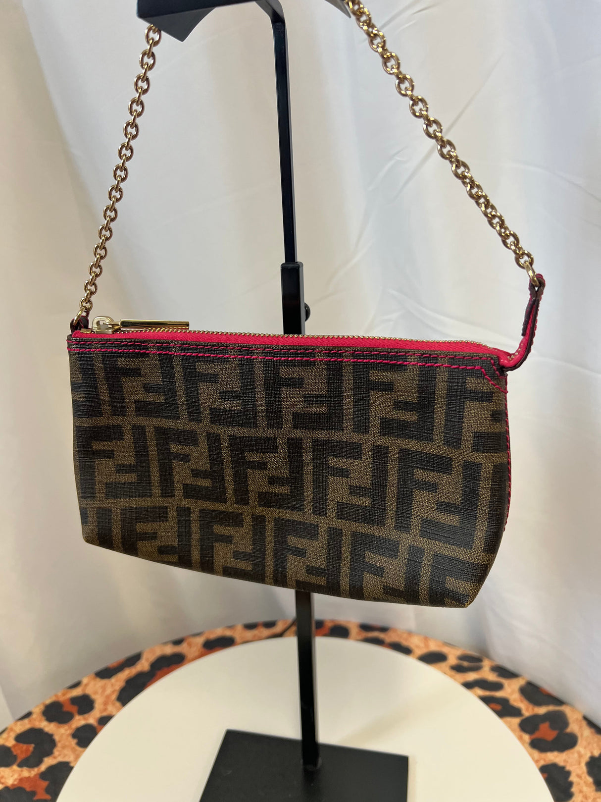FENDI Zucca Print PVC Canvas Chain Accessory Pouch Brown 8BR592