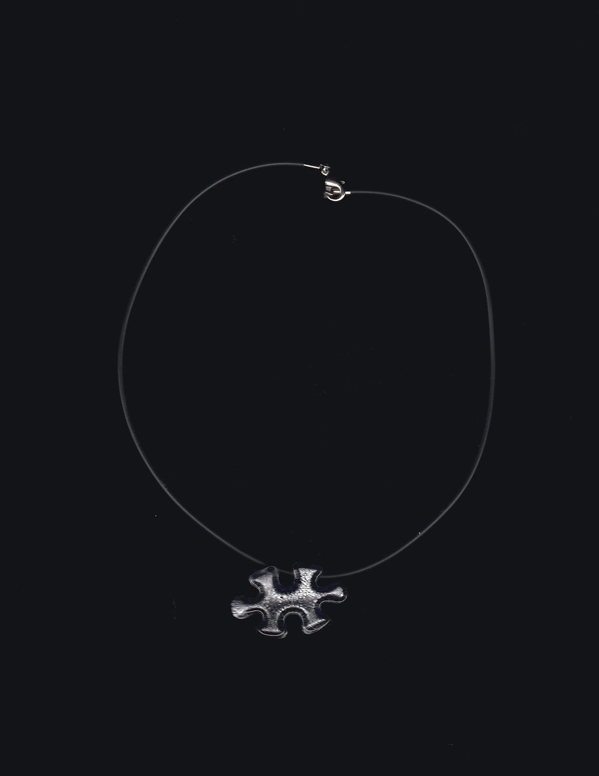 Blue Puzzle Piece and Black Rubber Cord Choker Necklace