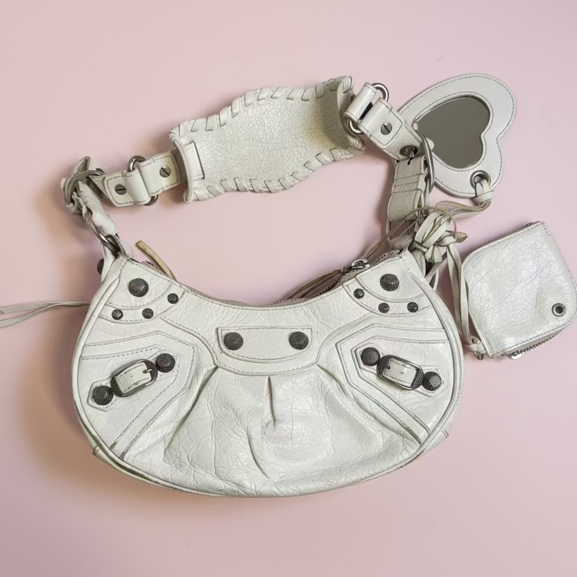 Balenciaga Le Cagole Shoulder Bag in White Lambskin Leather