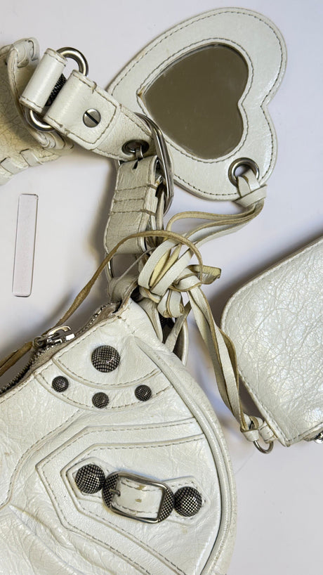 Balenciaga Le Cagole Shoulder Bag in White Lambskin Leather