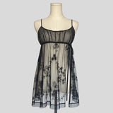 Mesh floral embroidery babydoll dress