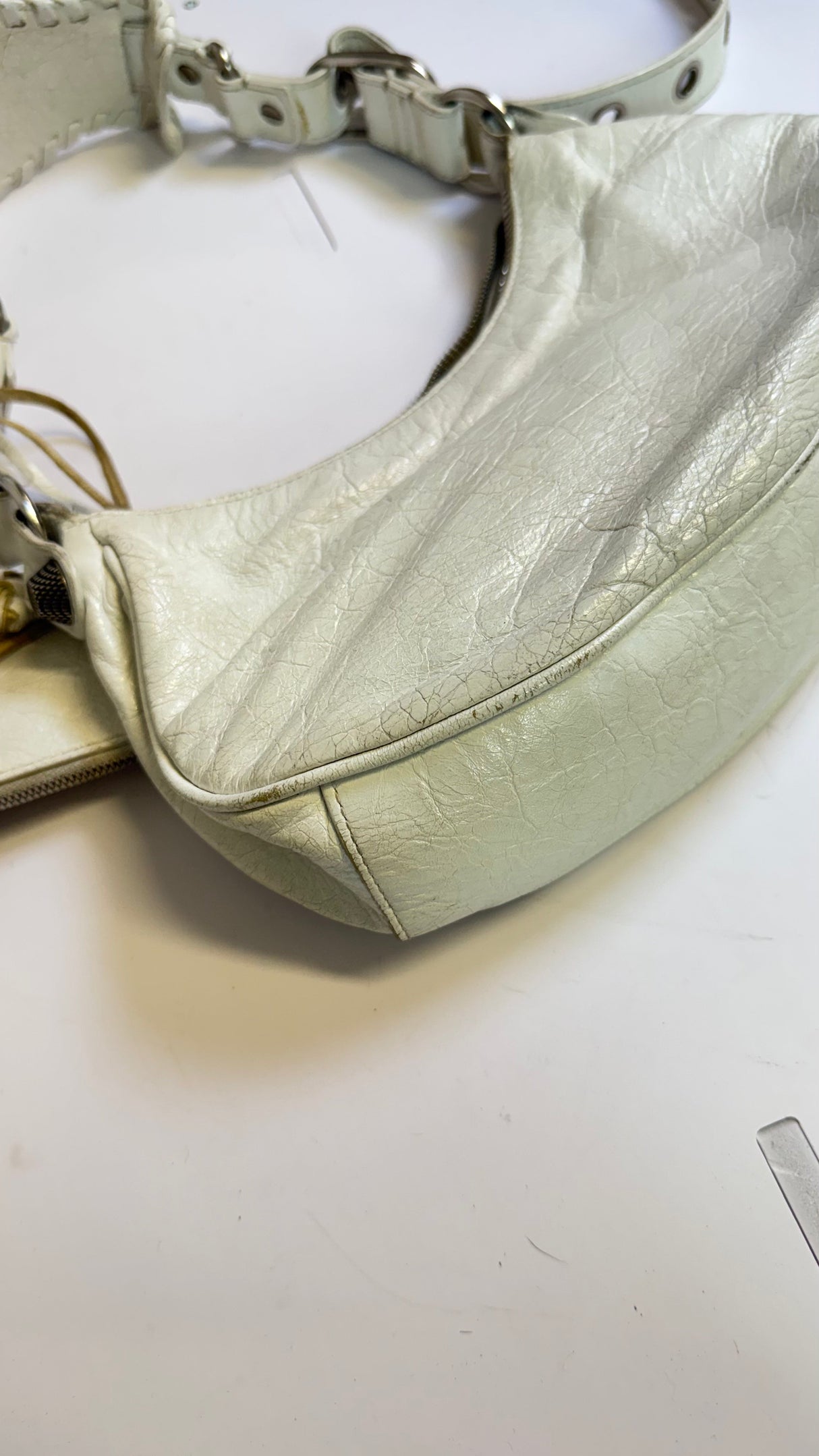 Balenciaga Le Cagole Shoulder Bag in White Lambskin Leather